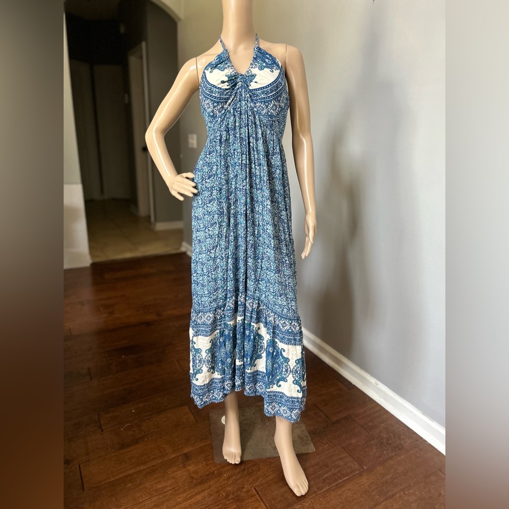 NWT Angie’s Blue and Cream Halter Maxi Dress
